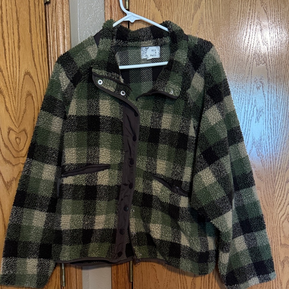 Oli & Hali Forest/Brown/tan Checkered Teddy Jacket